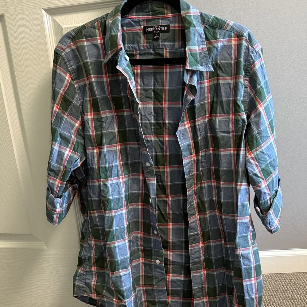J. Crew Men's Blue and Green Plaid Button-Down Shirt
